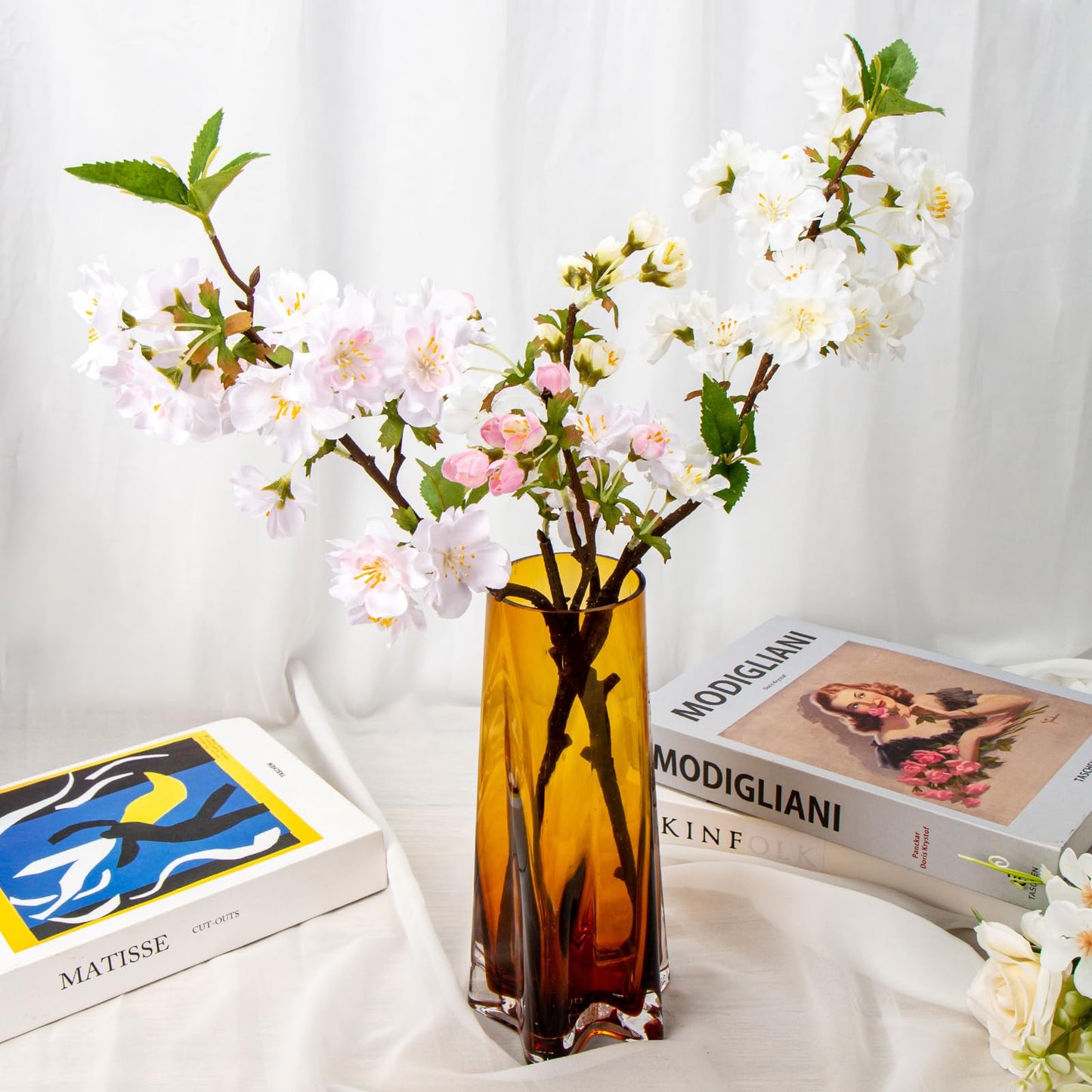 Thickened Amber Vase Star Shape Flower Vase 9" Tall Vases for Bouquet Glass Vases for Flowers Unique Vase for Home Décor Living Room Countertop Wedding Table Centerpieces