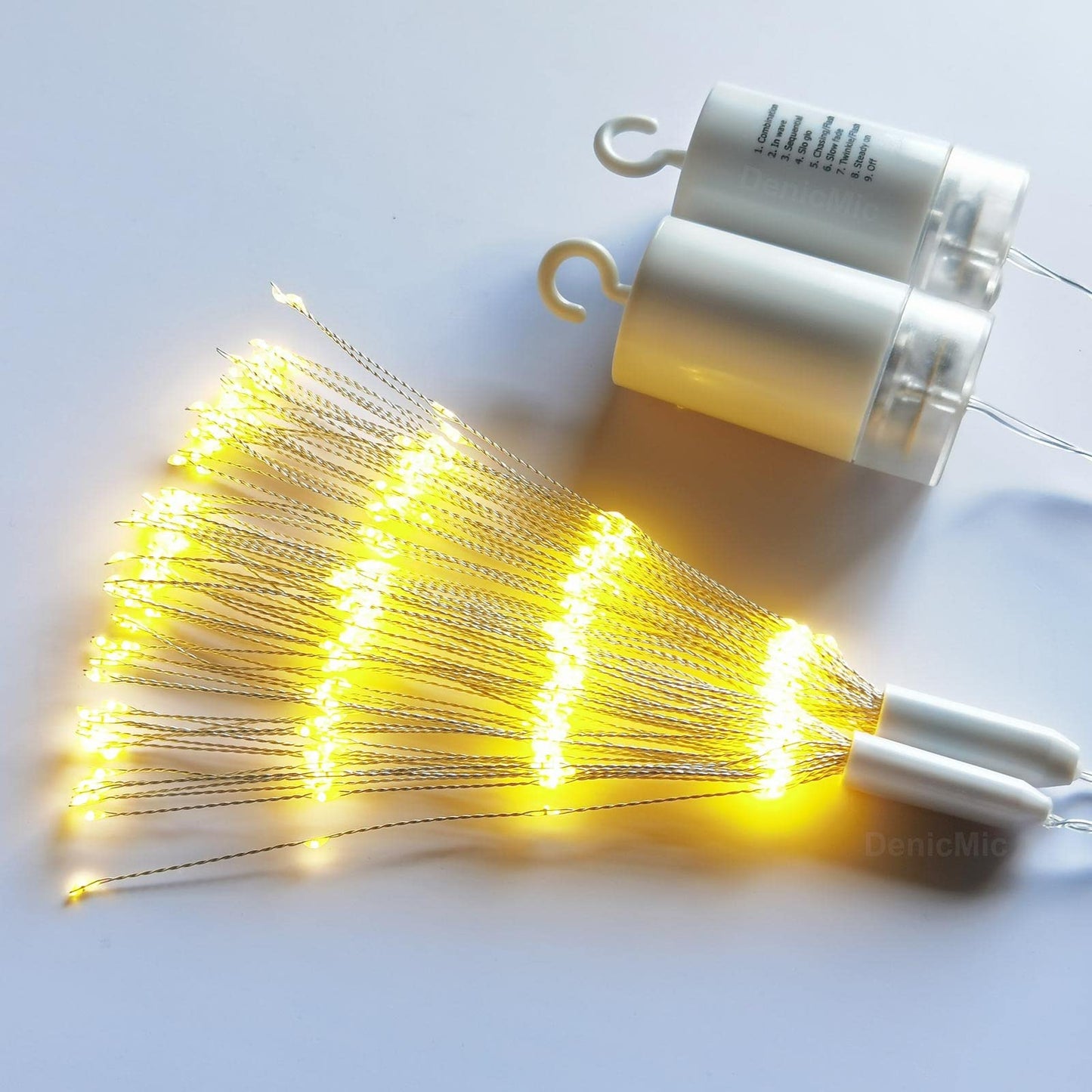 DenicMic Firework Starburst Lights 3200K Warm White 8 Mode LED Battery Operated Chandelier Star Lights with Remote, Hanging Decorations Indoor Outdoor
