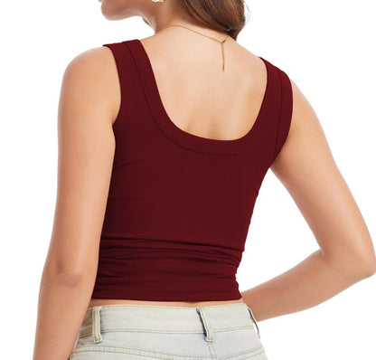 Womens Sleeveless Scoop Neck Tank Top Ribbed Fitted Summer Basic Slim Cute Tops 2026 Y2k Trendy Clothes Maroon