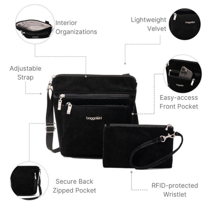 Baggallini Pocket Crossbody Bags for Women 8x8 Small Lightweight Durable Water-resistant Travel Purse W/Rfid