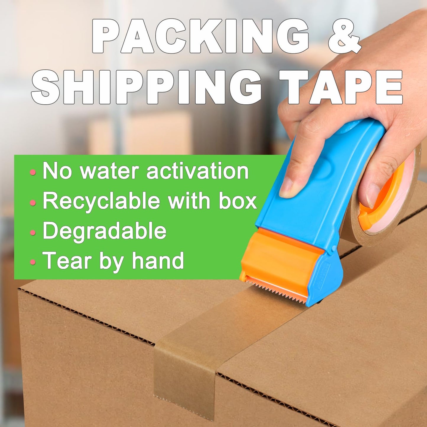 GEYYANG Kraft Paper Packing Tape, High Strength Brown Packing Tape for Packing, Shipping, Moving, Sealing and Marking, 6 Rolls Kraft Tape with Dispenser, 2in x 30 yd Total 180 Yards