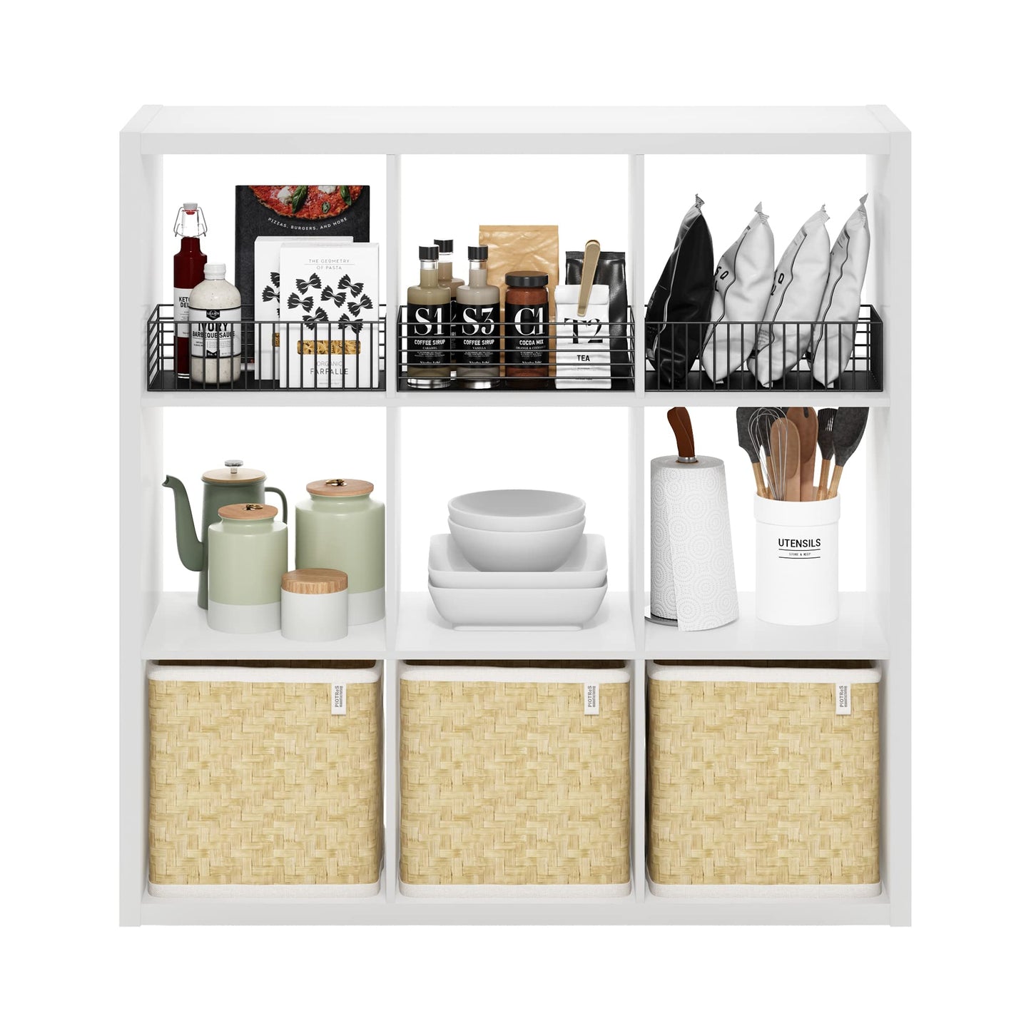Furinno Cubicle Book Shelf, 9-Cube Bookshelf, Extra Thick Frame Reversible Tall Wide Bookcase with Open Back, 14.6 x 44 x 44, for Living Room, Bedroom, Home Office, Plain White