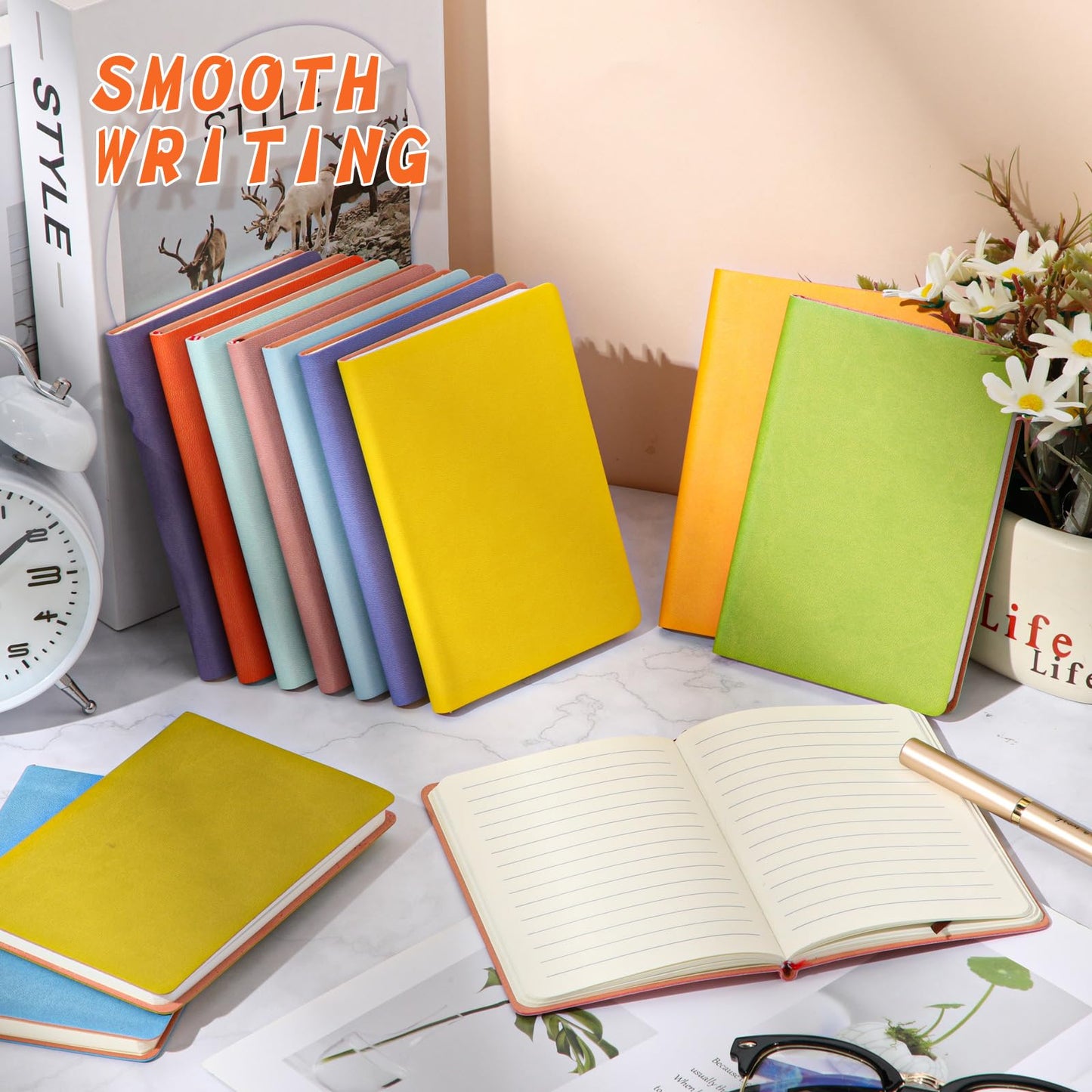 PerKoop 48 Pcs A6 PU Leather Journals Notebook Bulk Lined Journal Soft PU Leather Cover Ruled Writing Notebook for Home Office School Business 128 Pages 5.7 x 3.7 Inch (Pastel Color)