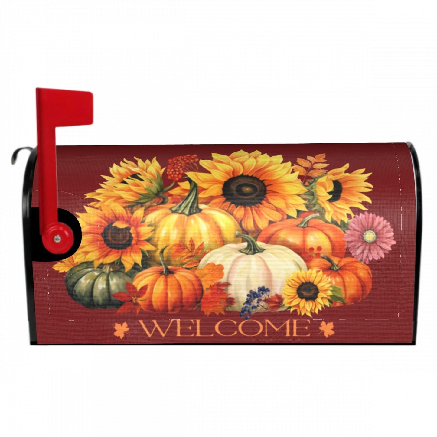 Autumn Pumpkin Thanksgiving Mailbox Cover Magnetic Fall Sunflower Maple Leaf Mailbox Cover Standard Size 21 x 18 Inch Farmhouse Rustic Welcome Post Box Cover Wraps Garden Yard Home Decor for Outdoor