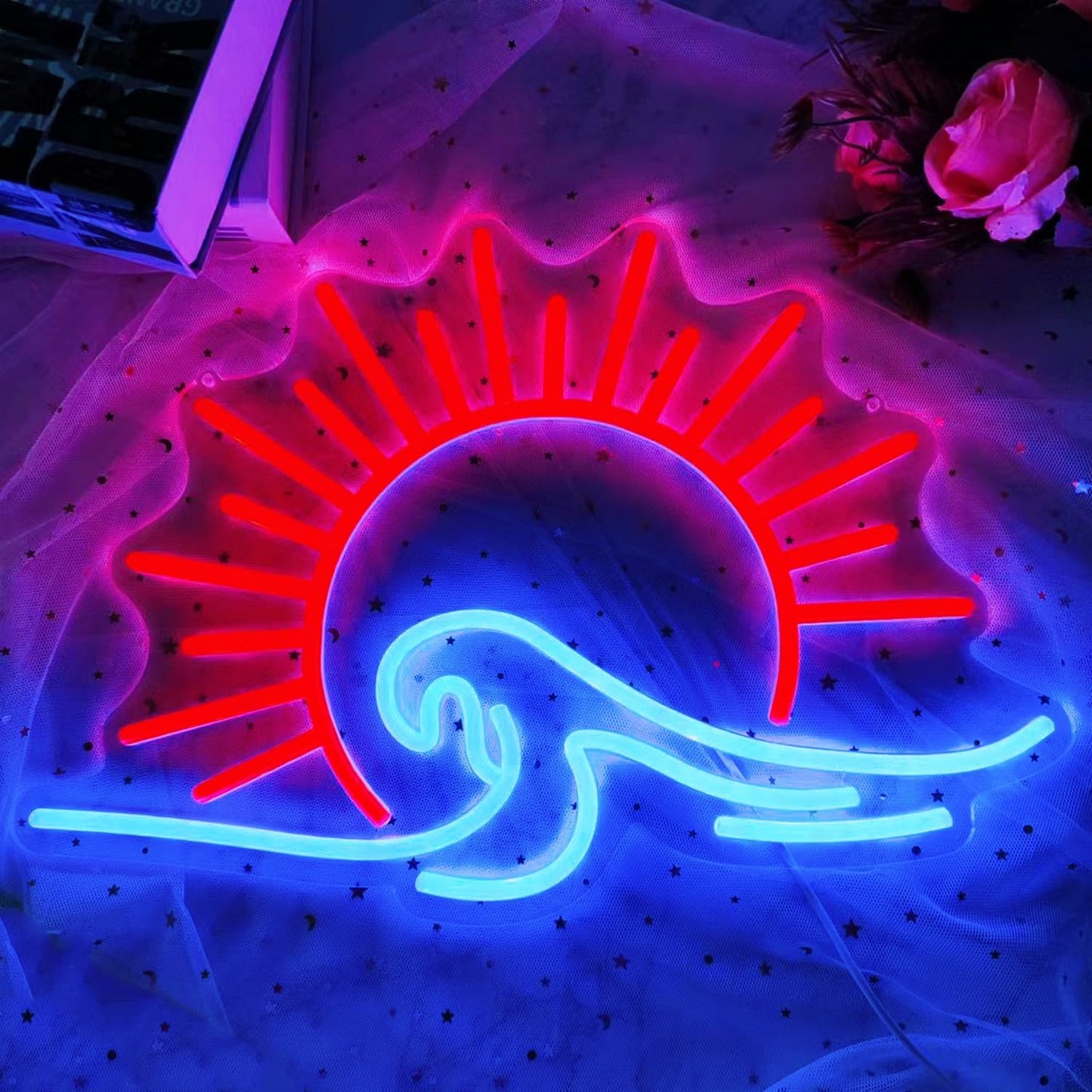 HFHungkeong Sunrize Wave Neon Signs for Wall Decor,LED Arylic Neon Wave Sign with Dimmable Switch,Game Neon Light for Kids Bedroom Gaming Room Dorm Home Bar Man Cave Gifts,16.1x11.4In/41x29CM