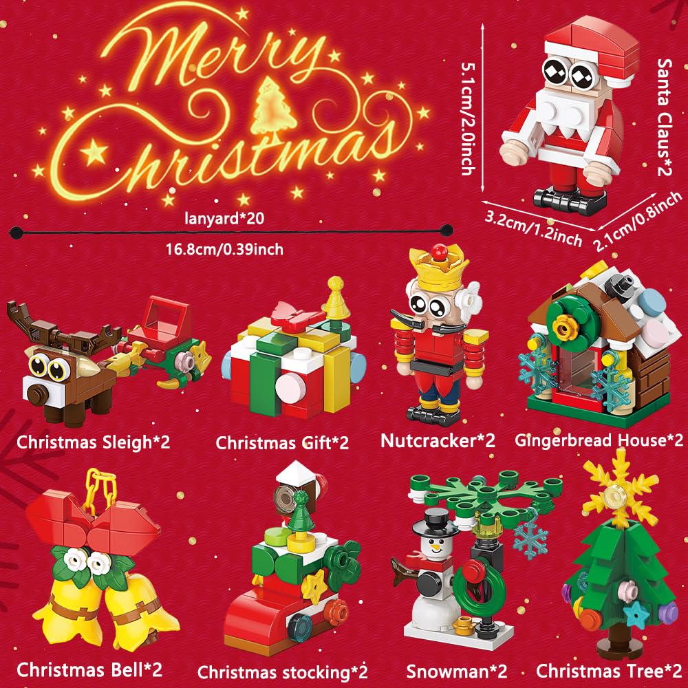 JOICEE Christmas Ornaments Building Blocks, 18 Pack Xmas Tree Ornaments Building Sets with Strings Hanging Decoration Toys for Kids Holiday Party Favors Gifts Stocking Stuffers