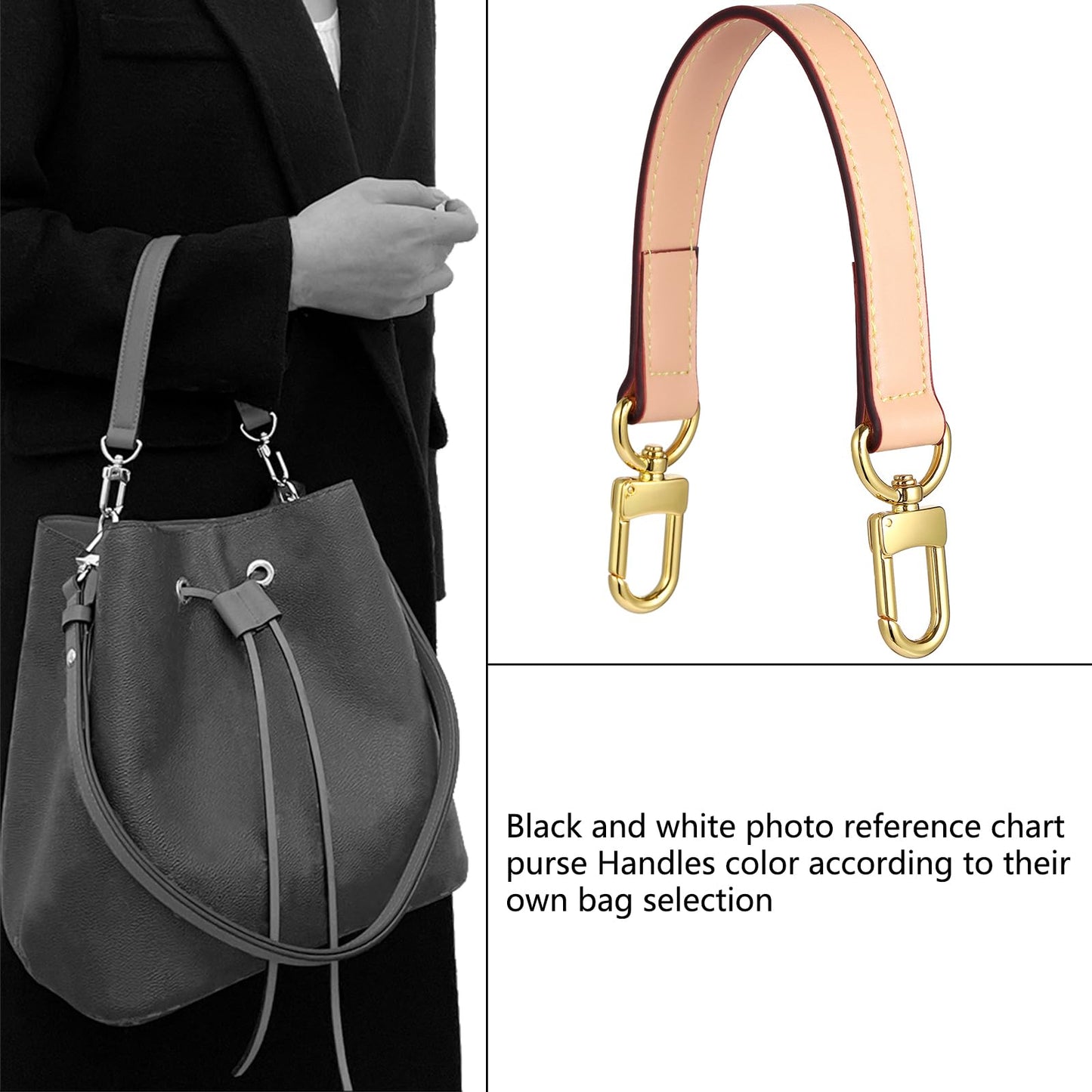 YAZHIMI Genuine leather purse Handle compatible with Neonoe for Metis Noe BB NM Beaubourg Hobo (Beige-purse handles)