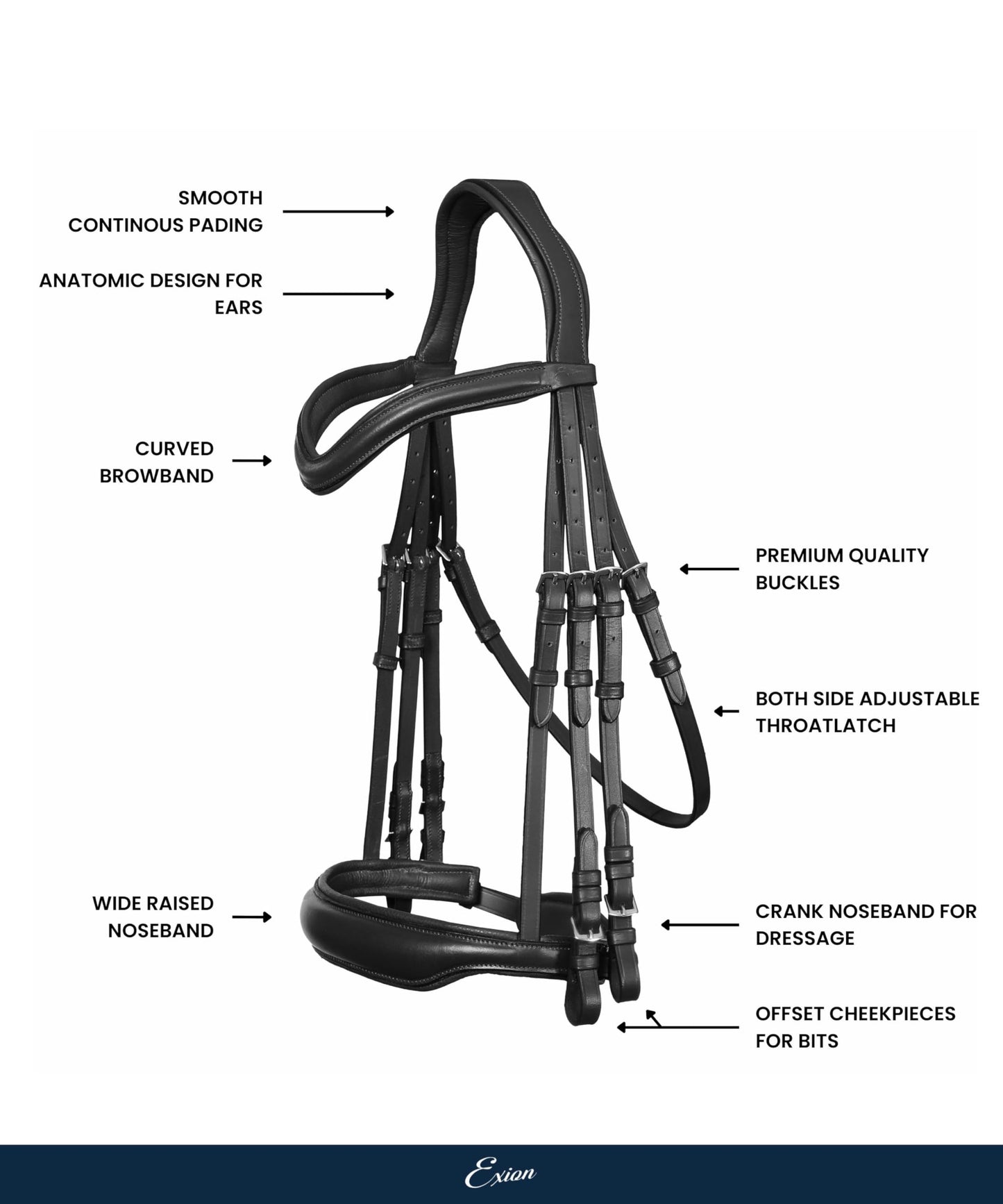 Exion Double Dressage Bridle for Horses – Padded Leather Weymouth Bridle with Two Sets of Reins – Ergonomic Comfort Headpiece – Premium Vegetable Tanned Leather – Full, Cob, Warmblood