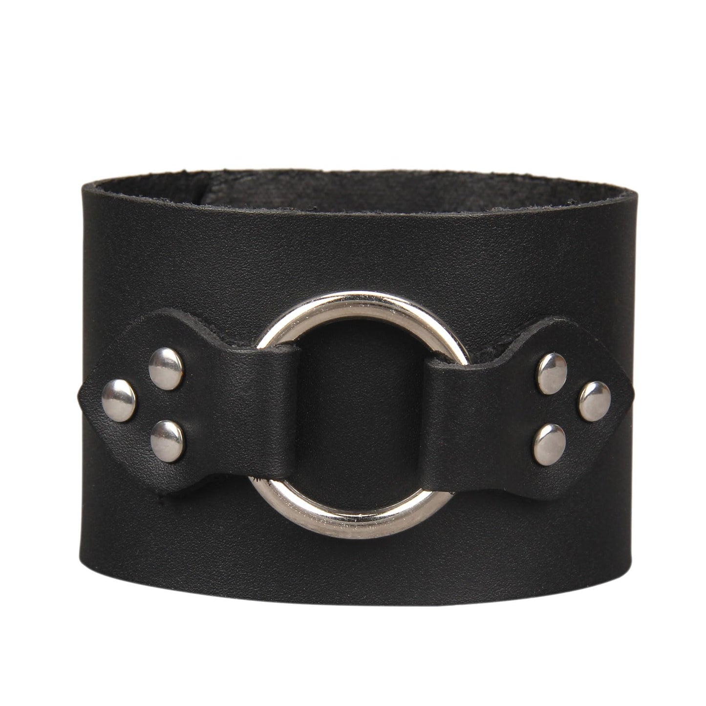 Jeilwiy Mens Cuff Bracelet Punk Rock Bracelets Black Leather Bracelet for Men Women Plain Punk Leather Snap Bracelets