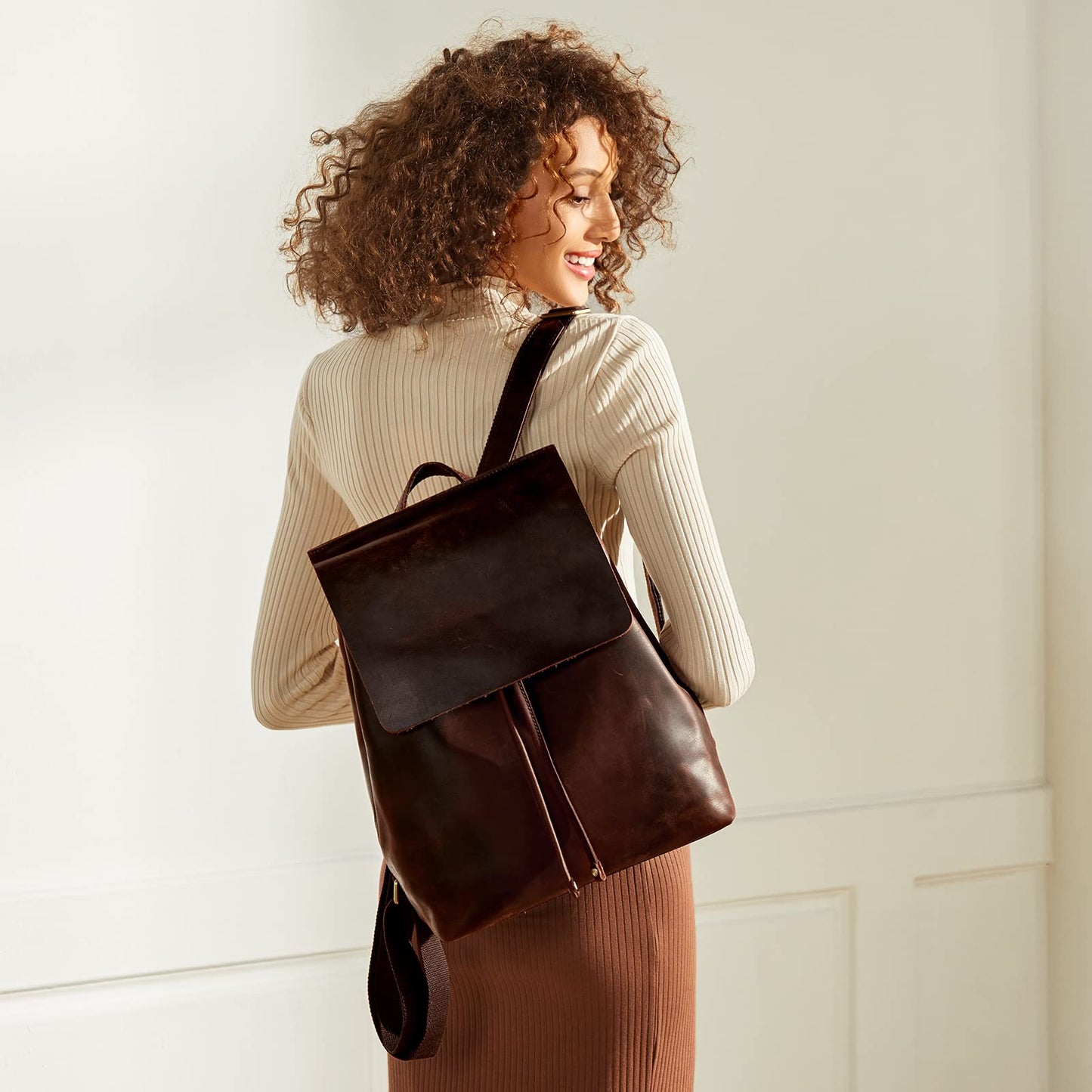 S-ZONE Women Genuine Leather Backpack Purses Fashion Rucksack Travel Daypack with Luggage Sleeve