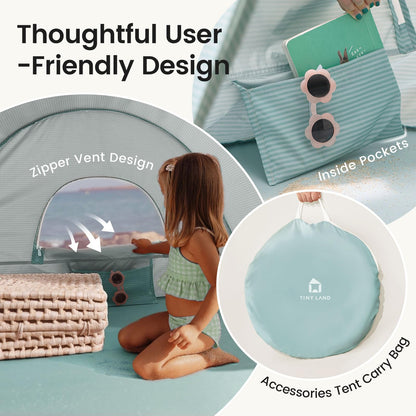Tiny Land Baby Beach Tent – Pop Up Baby Tent with UV Protection, Portable Baby Beach Essentials, 35.4"x27.6"x31.5" Sun Shelter for Infants, Baby Outdoor Use (Pastel Aqua)