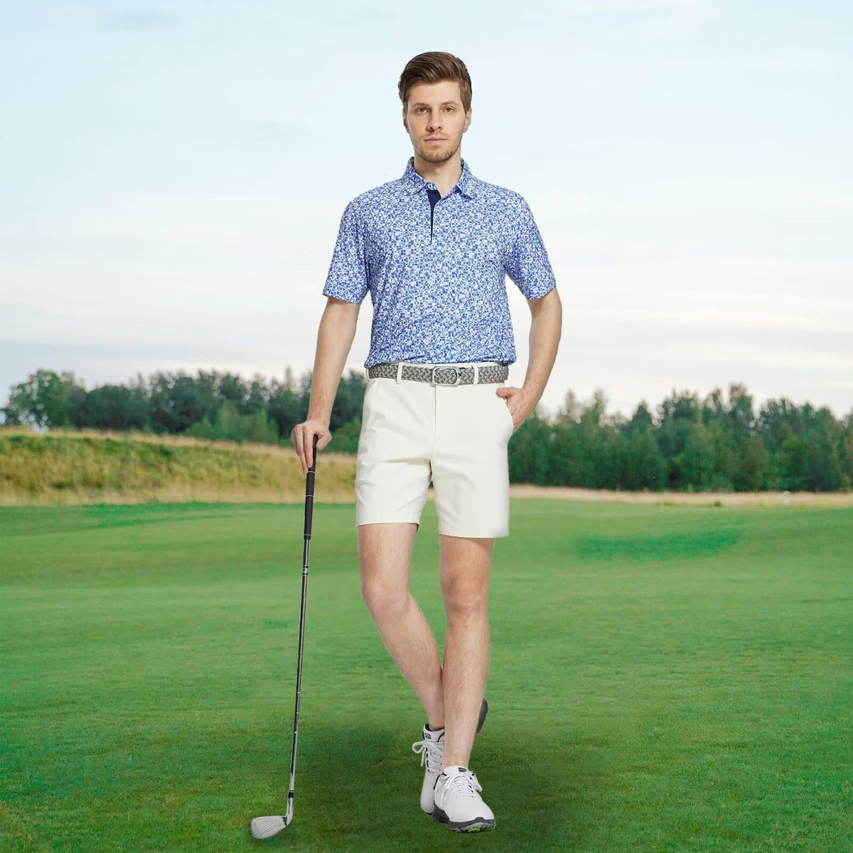 M MAELREG Mens Golf Shirt Short Sleeve Dry Fit Print Moisture Wicking Performance Patterns Collared Polo Shirt