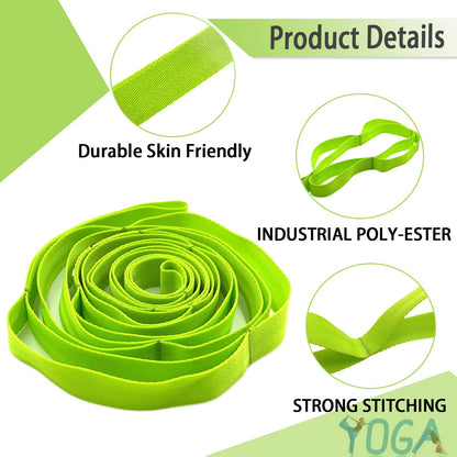Stretching Strap Yoga Strap with Loops, Stretch Straps for Physical Therapy, Non-Elastic Exercise Strap for Pilates, Dance and Gymnastics with Workout Guide (Green)