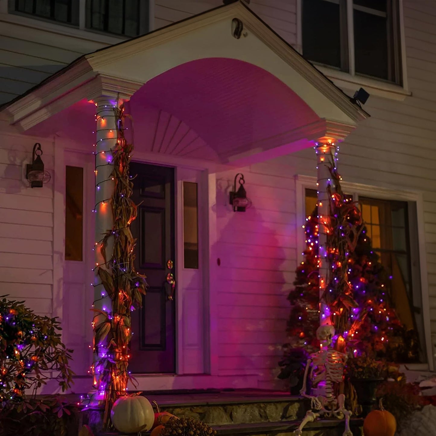 Dazzle Bright 164 FT 500 LED Halloween String Lights, Waterproof Halloween String Lights Black Wire with 8 Modes, Outdoor Halloween Decorations for Indoor Party Yard Wedding Decor, Purple & Orange