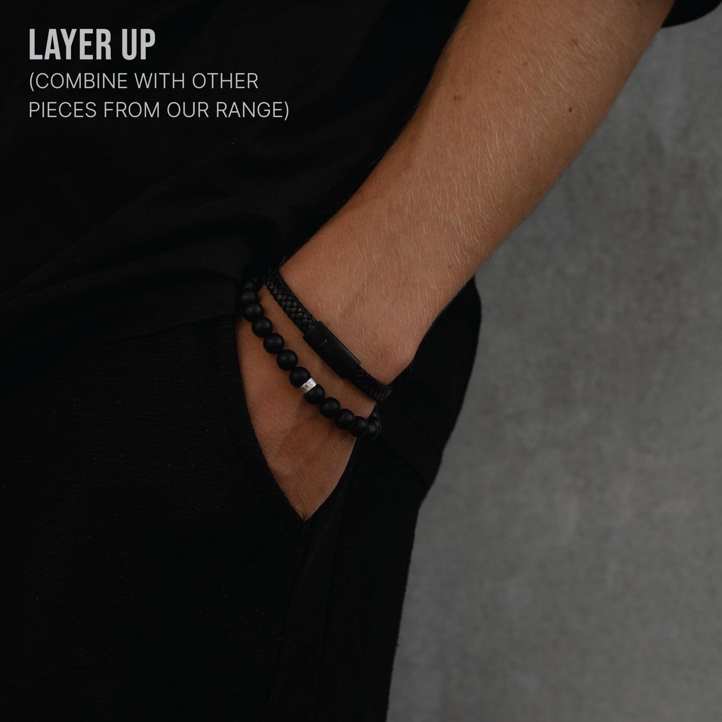 LUXAR Men’s Black Onyx Stone Bead Bracelets | Matte Black 8mm Stone | Minimalist, Designer Jewelry for Men (925 Silver, Small)