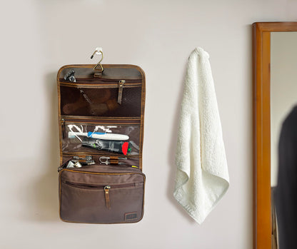 RUSTIC TOWN Leather Hanging Toiletry Bag for Men - Travel Shaving Dopp Kit - Bathroom Shower Toiletries Organizer - Leather Cosmetic Makeup Bag for Women