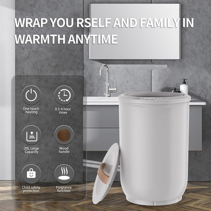 Large Towel Warmer for Bathroom - Heated Towel Warmers Bucket, Wood Handle, Auto Shut Off, Fits Up to Two 40"X70" Oversized Towels, Bathrobes, Blankets, Best Ideal for Mother's Gifts