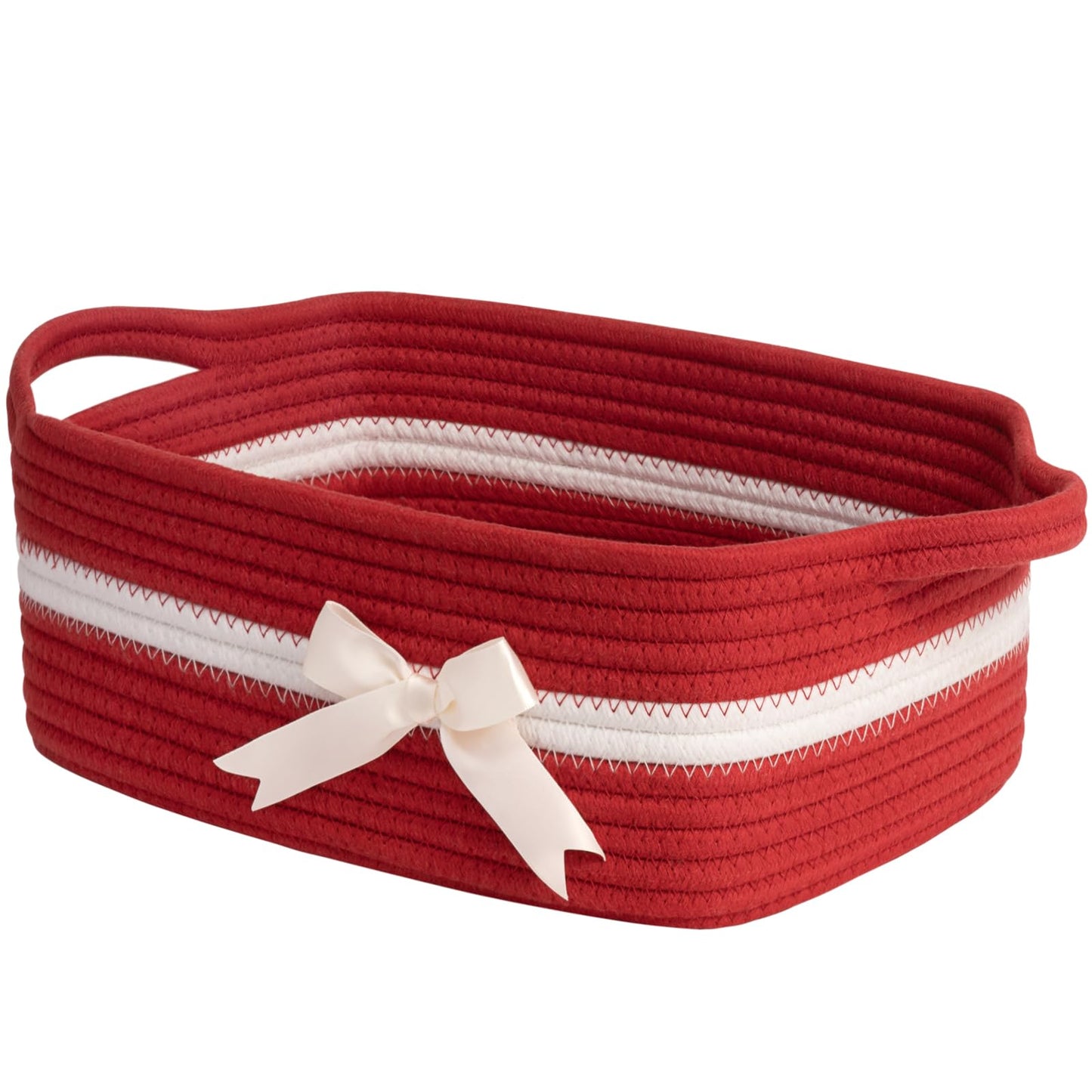 CHICVITA Small Storage Basket for Gifts, Gift Baskets Empty, Baby Basket for Toys, Towels, Decorative Woven Rope Baskets for Living Room, Red, 13"x 10"x 5"