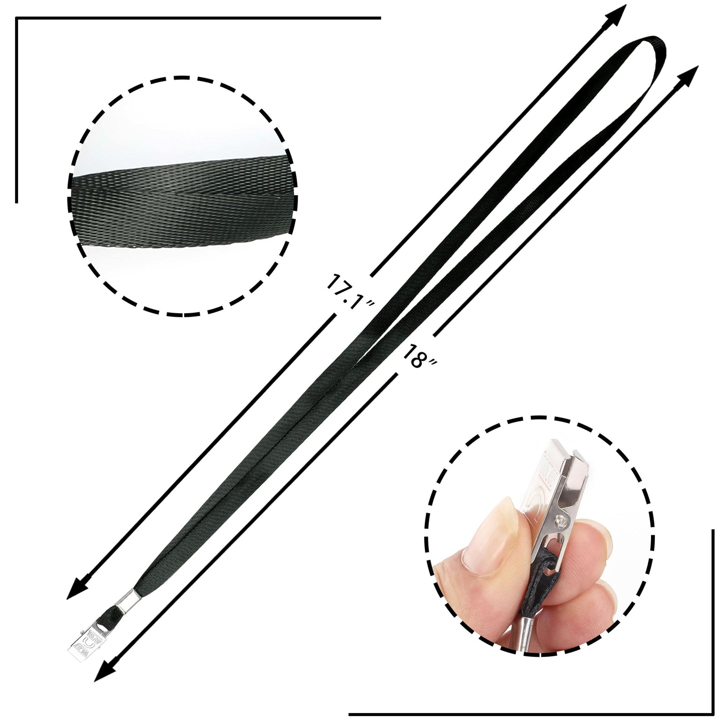 LOCONHA 100Pcs Black Lanyards with Clip lanyards for id Badges (Black)