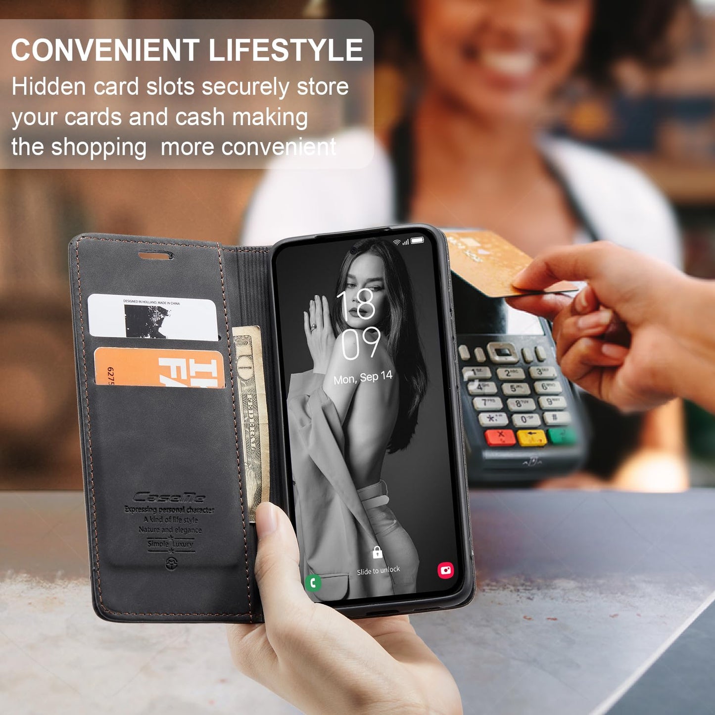 Phernykas Flip Wallet Case for Samsung Galaxy A55, Leather Magnetic Folio Cover with Card Holder, Kickstand Durable - TPU Shockproof Protective Phone Case - Black
