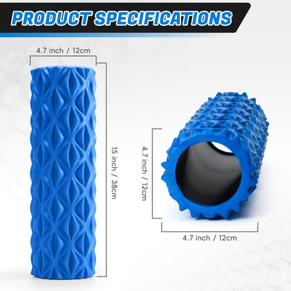 JOYVANTAGE Foam Roller for Deep Tissue Massager, 15" High Density Exercise Patented Roller for Muscle Massage and Myofascial Trigger Point Release Back Roller Improves Mobility (Blue)