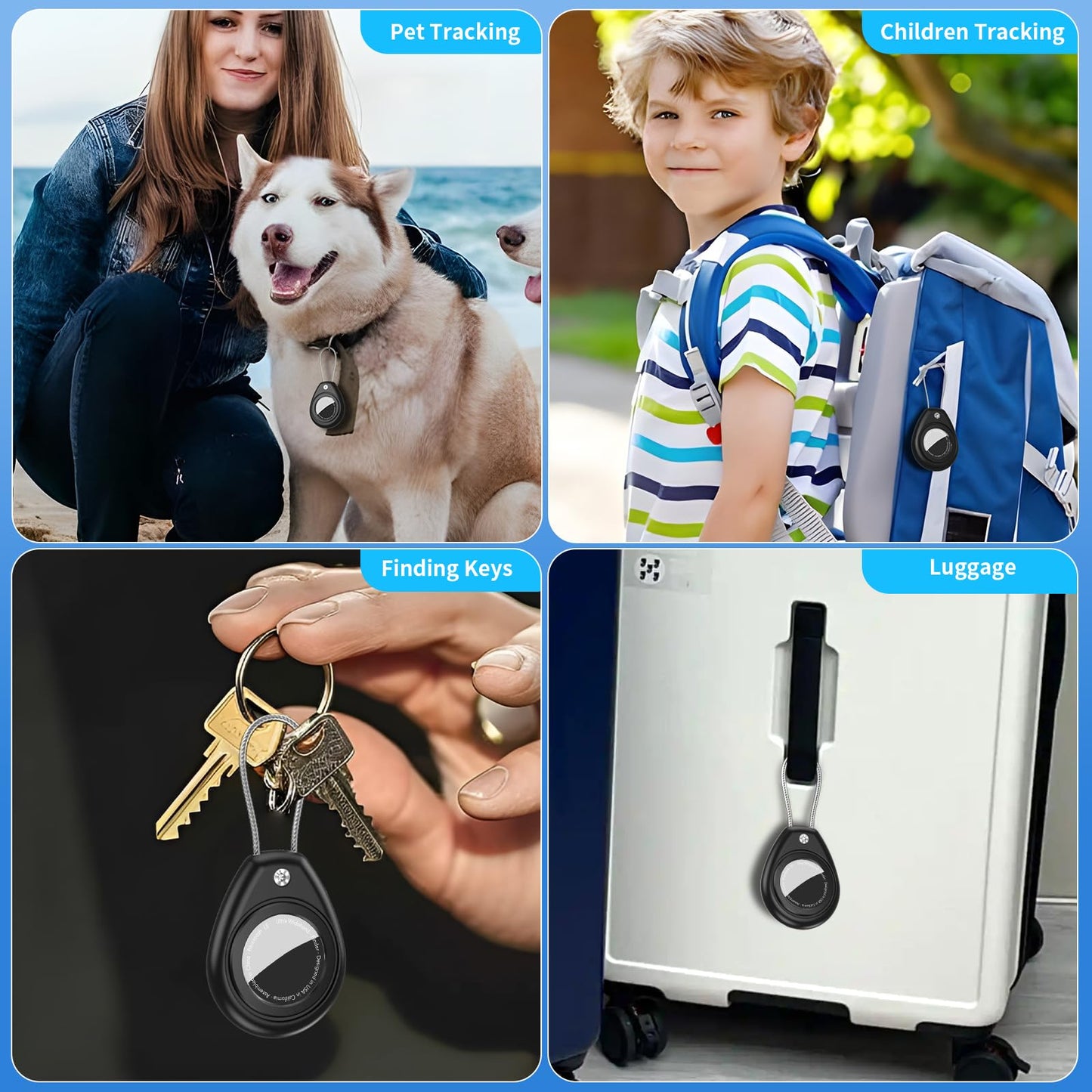 for AirTag Keychain Holder 4 Pack Waterproof with Steel Wire Cable & Hex Lock, Anti-Scratch Protective Case Compatible with Apple AirTag for Luggage, Pet Collar, Backpack, Keys, Wallet