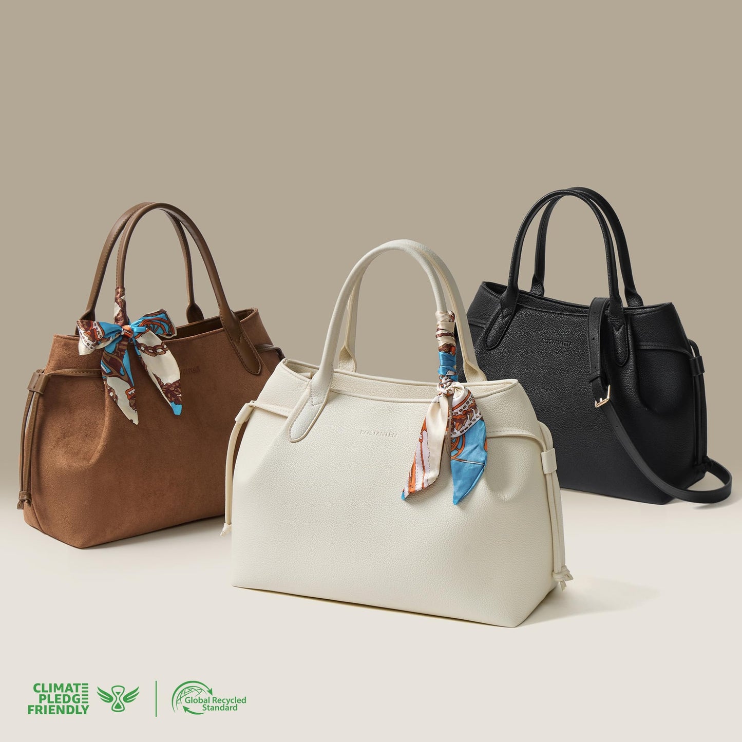 BOSTANTEN Silk Scarf Satchel bags Vegan Leather Purses for women Medium Work Tote bag with Removable Strap Off White