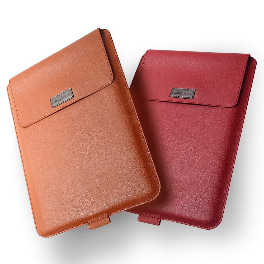 GANGANPRO Laptop Sleeve 16-17" Case with Stand Compatible with Microsoft Surface Laptop 5/4/3/2 13.5", MacBook Air/Pro 13.3", PU Leather Sleeve for 15-16" Computers - Brown