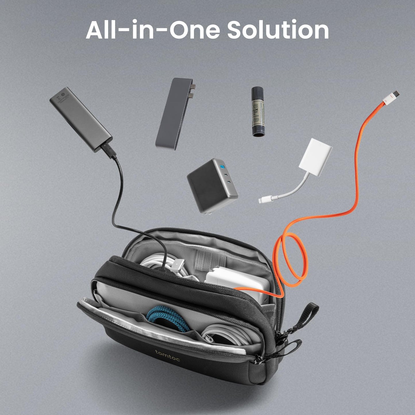 tomtoc Electronic Organizer Travel Case, Water Resistant Dual Compartment Tech Pouch Cable Organization Storage Bag for Charger, Cord, Phone, Hard Drive, Power Bank, Accessories Travel Essentials