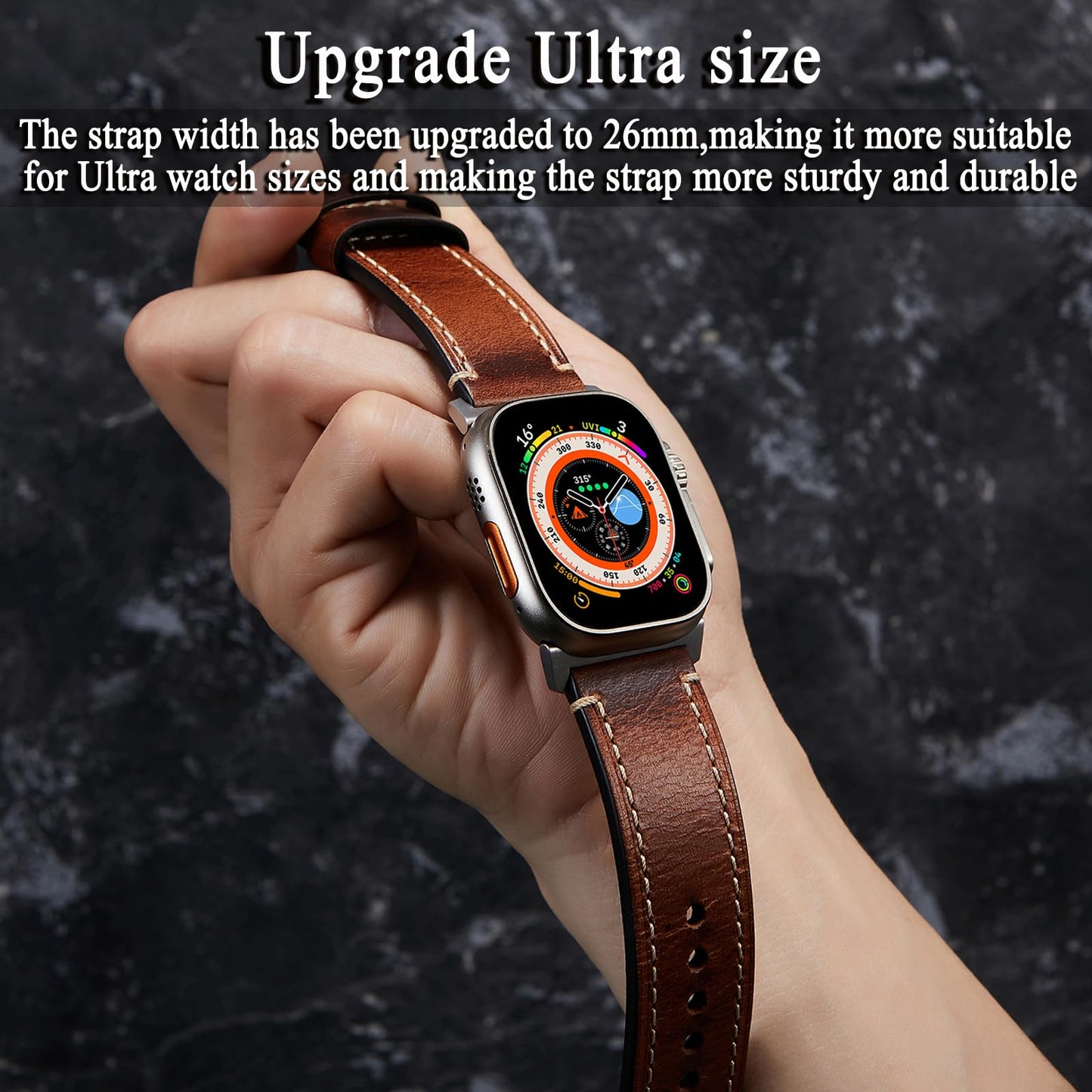 Gitalian Leather Band Compatible with Apple Watch Ultra3/2/1 Band 49mm 46mm 45mm 44mm 42mm for Men, Genuine Leather Replacement Strap for iWatch Series 10 9 8 7 6 5 SE2, Oil Brown