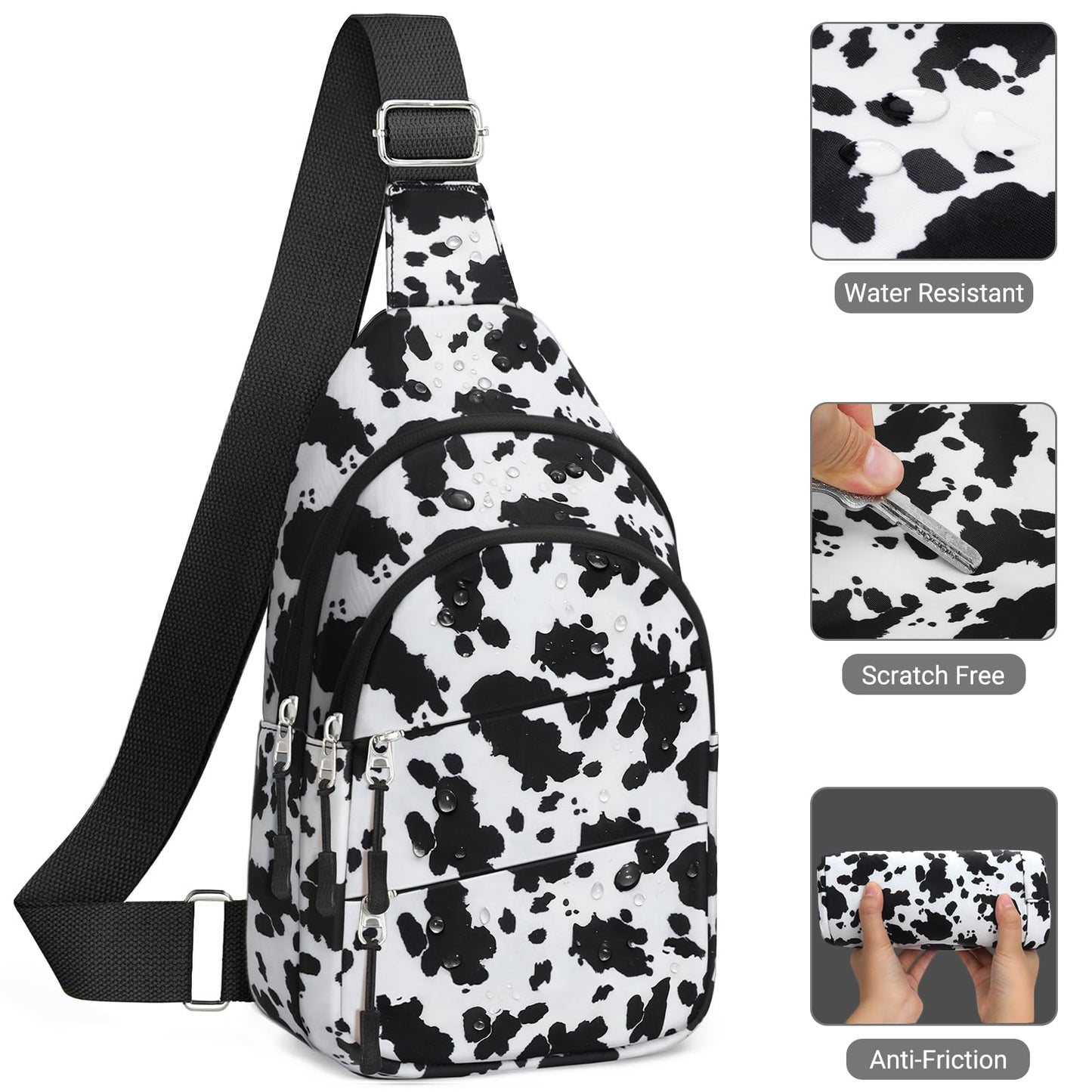 Tuwubi Crossbody Bags for Women, Sling Bag for Men, Small Hiking Backpack Anti Theft Lightweight for Outdoors Travel （M, Cow Print）