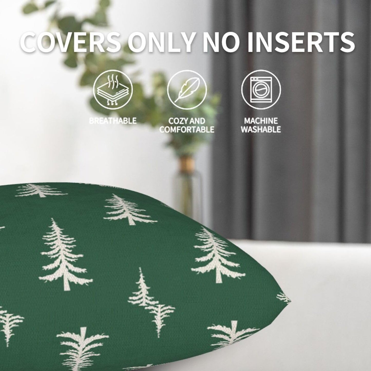 Sunshineyan Christmas Pillow Covers 22 x 22 Set of 2, Green Chirstmas Tree Decorations Throw Pillow Covers Outdoor Winter Holiday Farmhouse Xmas Cushion Case Linen Square for Home Couch Sofa