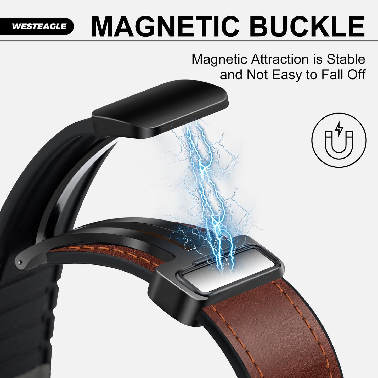 WestEagle Magnetic Leather Watch Band Compatible with Samsung Galaxy Watch Ultra 47mm (2025/2024) Magnetic Buckle Design Adjustable Classic Wristbands Replacement Straps for Men and Women, Dark Brown