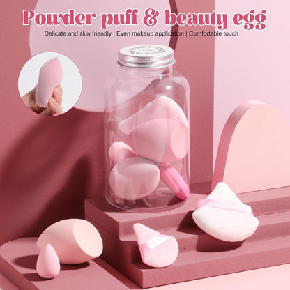 BS-MALL Makeup Sponge & Triangle Puff Set Pink for Mini Detailed Application Foundation Concealer Soft Pearl Cotton Sponge Pack of 10
