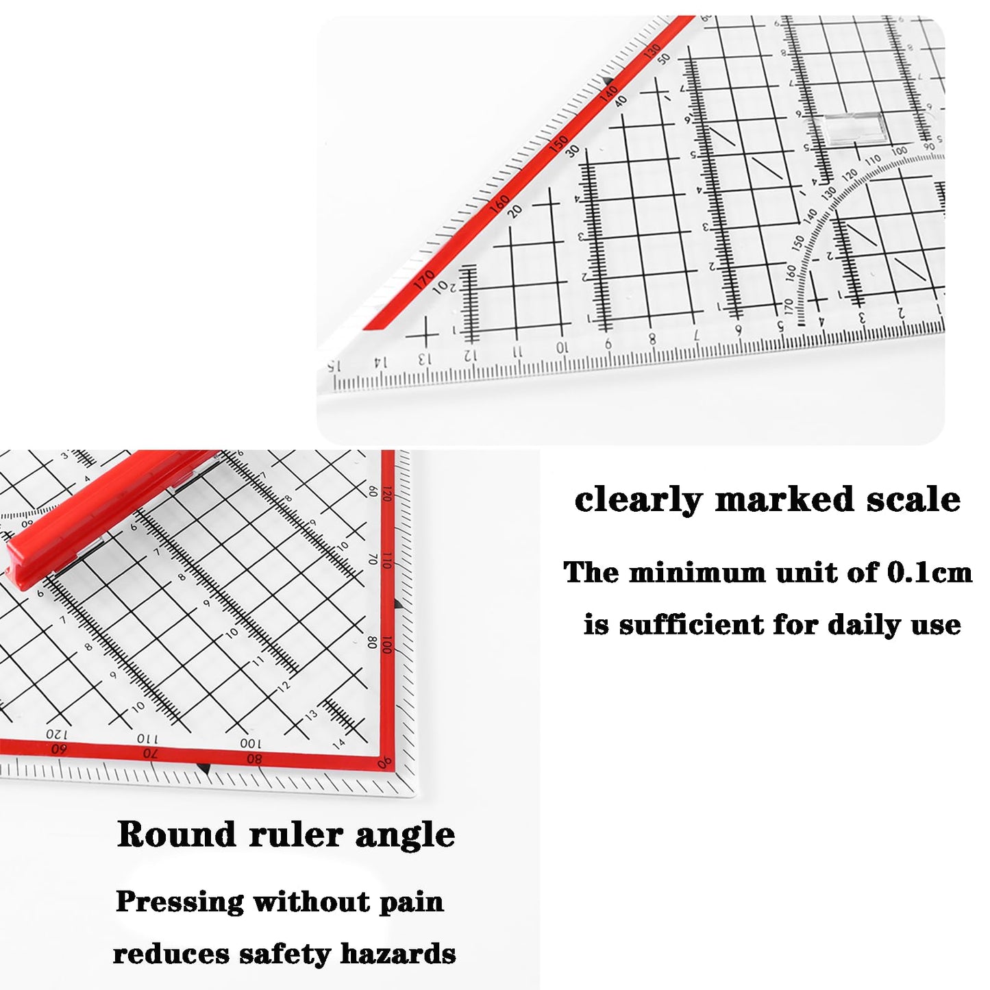 Multifunctional Triangular Ruler with Removable Handle and Transparent Design, Clear Measurement Markings,Protractor Geometry Stationery Tool for Architects Engineers Stud Precision Drafting