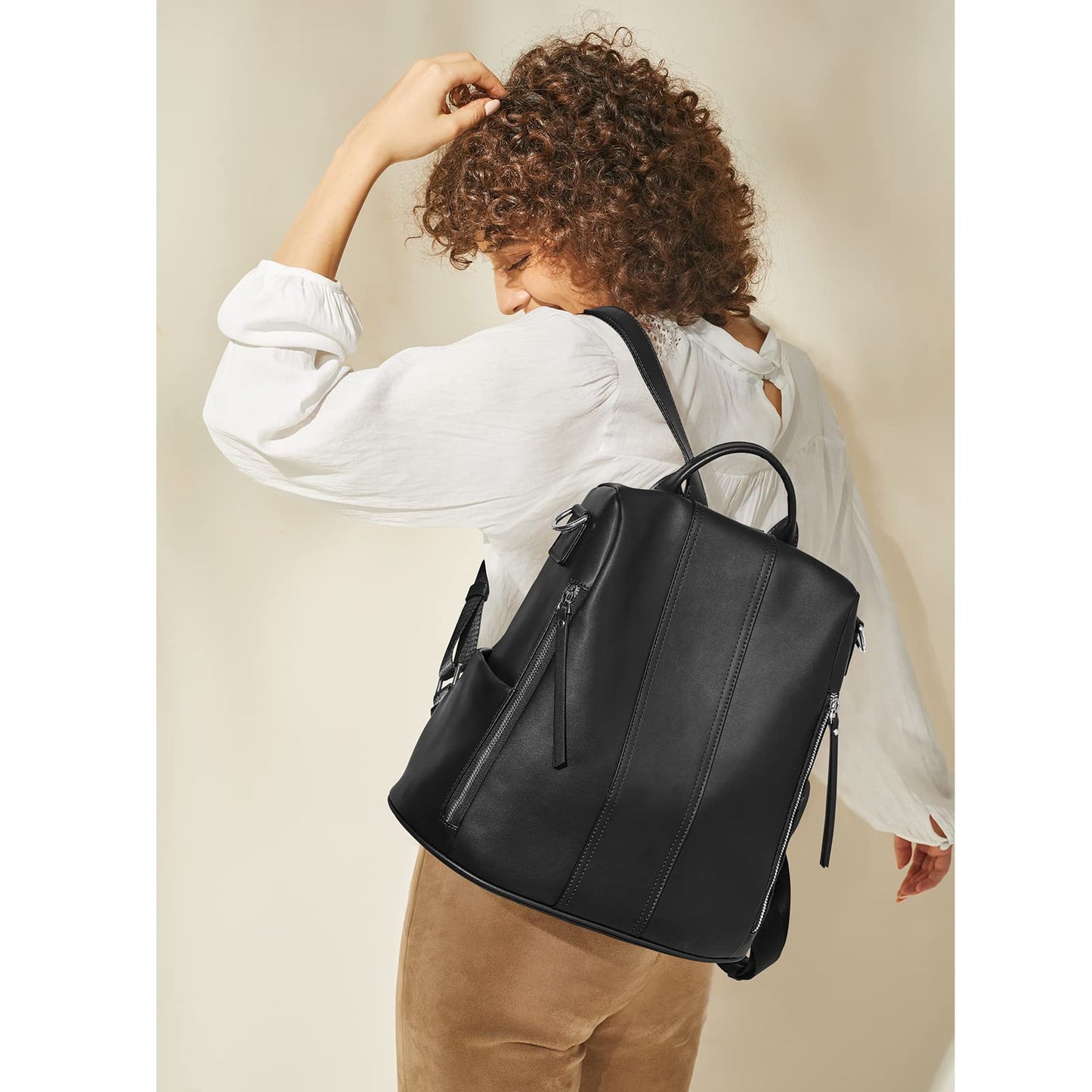 S-ZONE Leather Backpack Purses for Women Antitheft Rucksack Shoulder Bag Medium