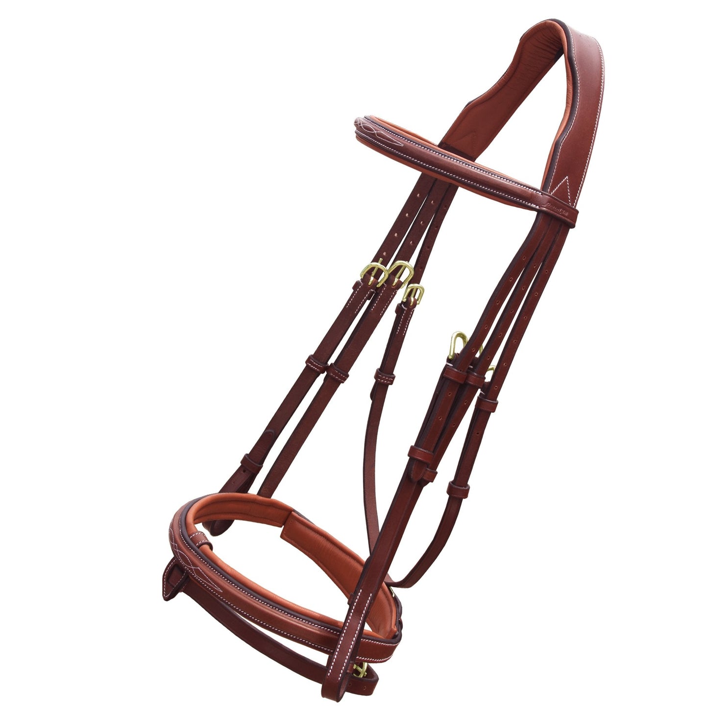 Exion Anatomical Snaffle Jumping Bridle for Horses with Removable Flash Noseband & Rubber Reins – Premium Vegetable-Tanned Leather, Brass Buckles, Padded MonoCrown, Designer Stitching