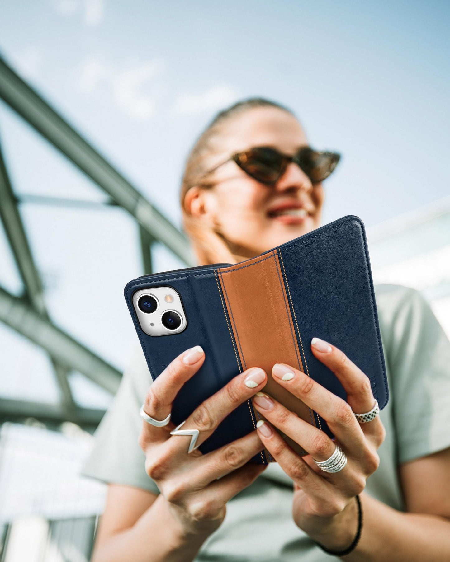 TUCCH Case for iPhone 13 Wallet Case 5G, [Card Holder] Slots Folio PU Leather Cover, Kickstand Flip Case with [TPU Shockproof Interior Case] Compatible with iPhone 13 6.1-inch 2021, Brown & Dark Blue