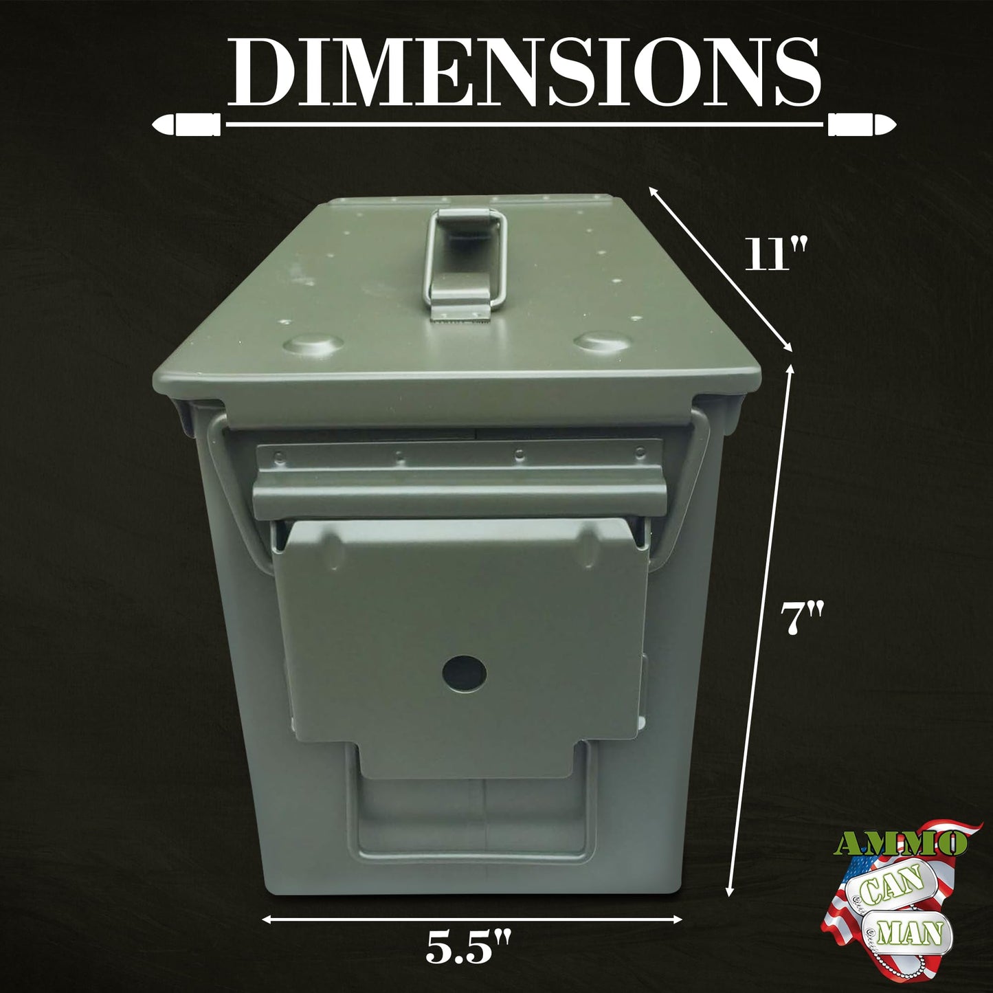 U.S. Military Issue 50 Cal Ammo Can (M2A1/M2A2), Solid Alloy Steel Storage Containers – Watertight & Airtight Army Ammo Box w/Hinged Lid, Locking Latch - Military Grade Ammo Cans Metal
