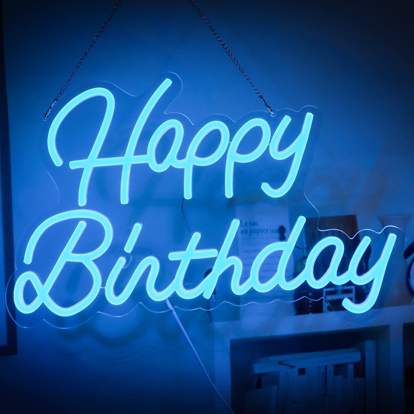 Happy Birthday Neon Backdrop Wall Decor Lights for Home Decor Bar Cafe Christmas Anniversary Party with Dimmable Switch Reusable All Birthday Party Decor Neon Signs (16.5x10 Inch Ice Blue)