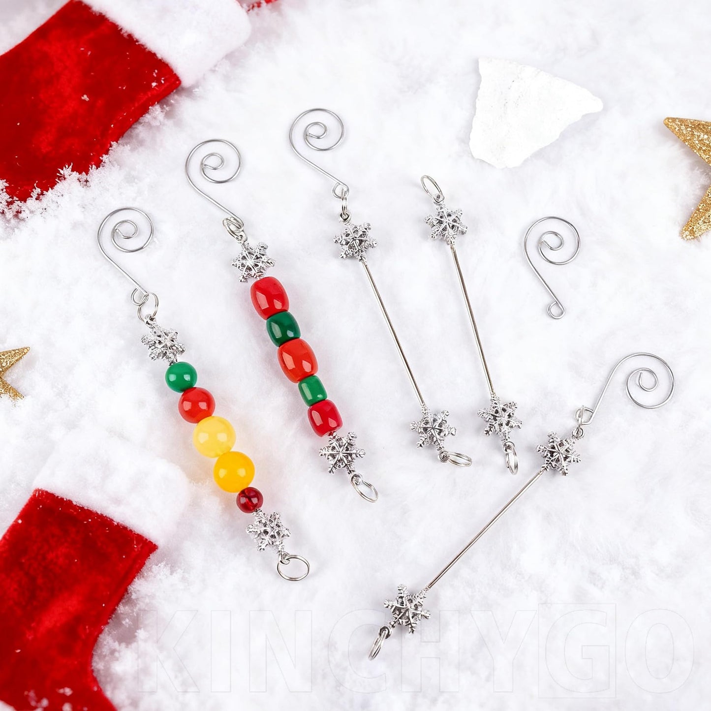 KINCHYGO, 18 Pack Beadable Rods Charms Snowflake Pendant for Christmas Tree DIY Craft (Silver)