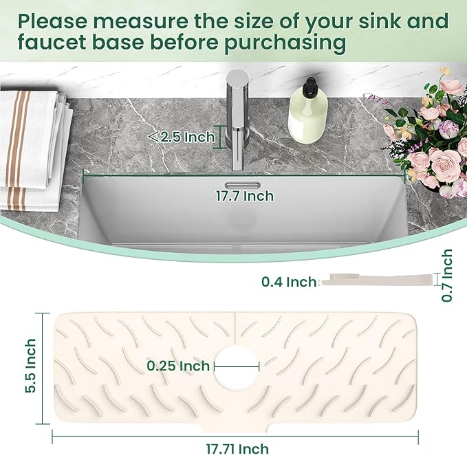 TOOVEM Silicone Faucet Splash Guard, 17.7 x 5.5 Inch Kitchen Sink Splash Guard