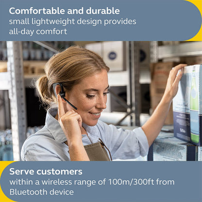 Jabra Perform 45 Push-to-Talk (PTT) Bluetooth Wireless Headset, Noise-Cancelling Microphone, Push-to-Talk Functionality, Face2Face Mode, and Discreet Design, IP54-Rated, Black