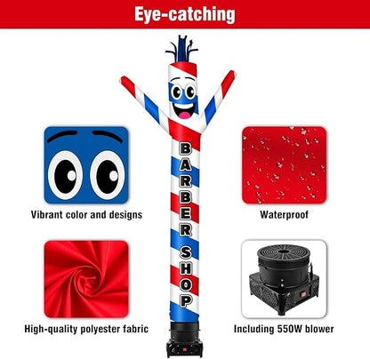 10FT Tall Barber Shop Inflatable Tube Man Wacky Wavy Dancing Guy with 3/4 HP Weather-Resistant Blower (12''Diameter) for Outdoor Decoration Advertising Business Promotion