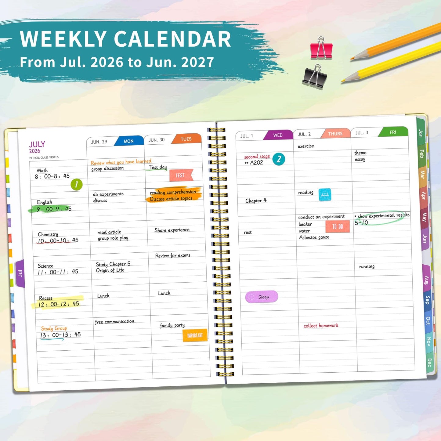 Teacher Planner 2026-2027, July 2026 to June 2027 Academic Year, 8.5" x 11" Lesson Planner Book for Teachers with Colorful Tabs, Hardcover, Color Stripe