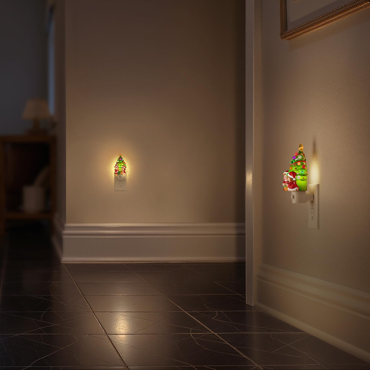 Briignite Christmas Tree Night Lights for Kids[2 Pack], Night Light Plug into Wall 3000K Warm White LED, Gift Box Design Night Light for Children's Room, Nursery, Bedroom, Christmas Decor