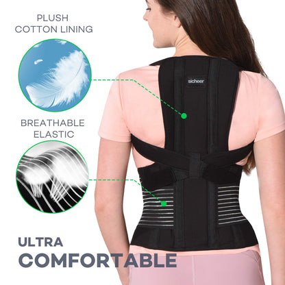 sicheer Posture Corrector for Women and Men Back Brace Straightener Shoulder Upright Support Trainer for Body Correction and Neck Pain Relief, Large(waist 39-41 inch)