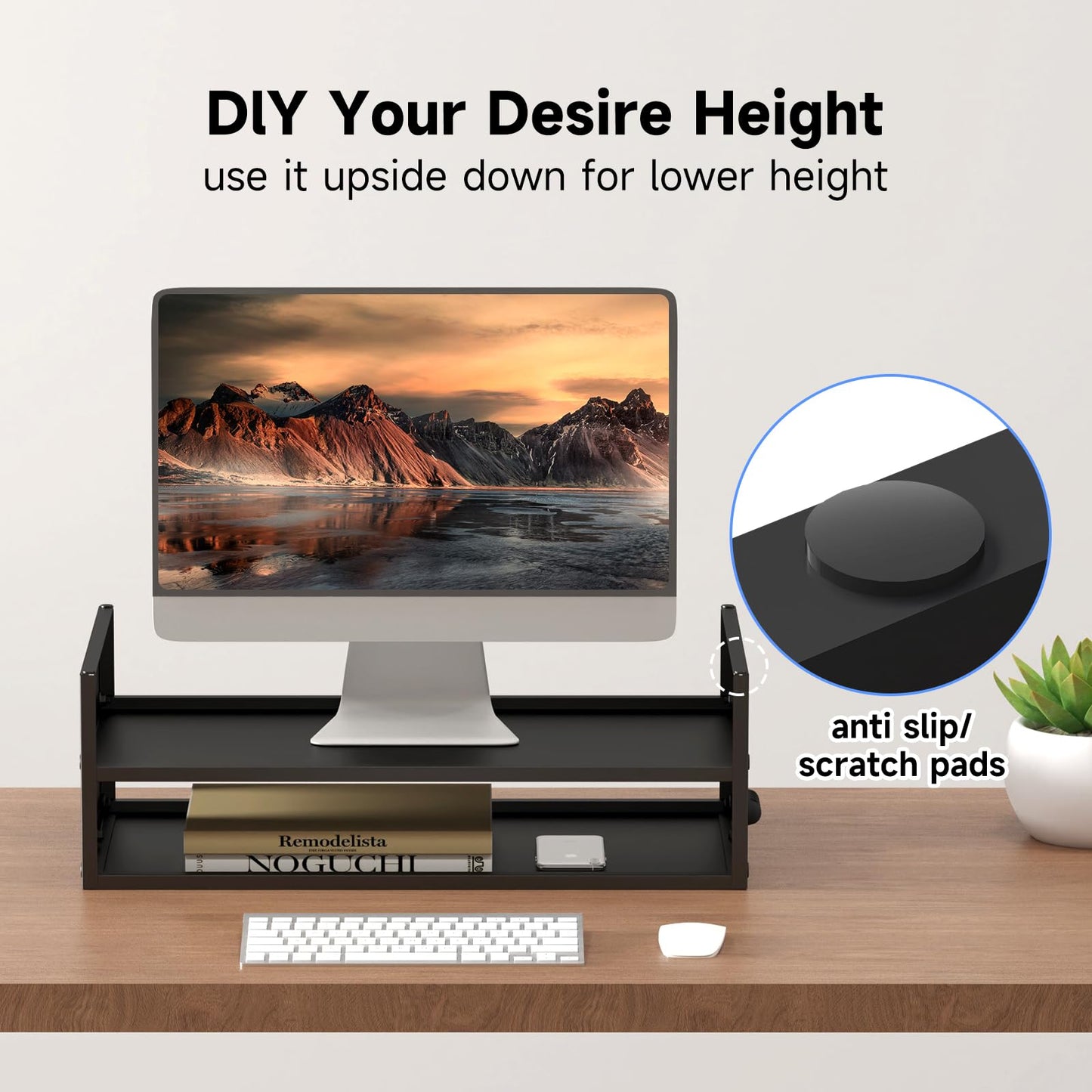 Pholiten Monitor Stand Riser, Desktop Stand, Computer Stand, Ergonomic Design, Two-Level Design, Desktop Organization, Keyboard Smartphone Storage, Printer Stand, Display Stand, 16.5 x 9.3 x 5.6