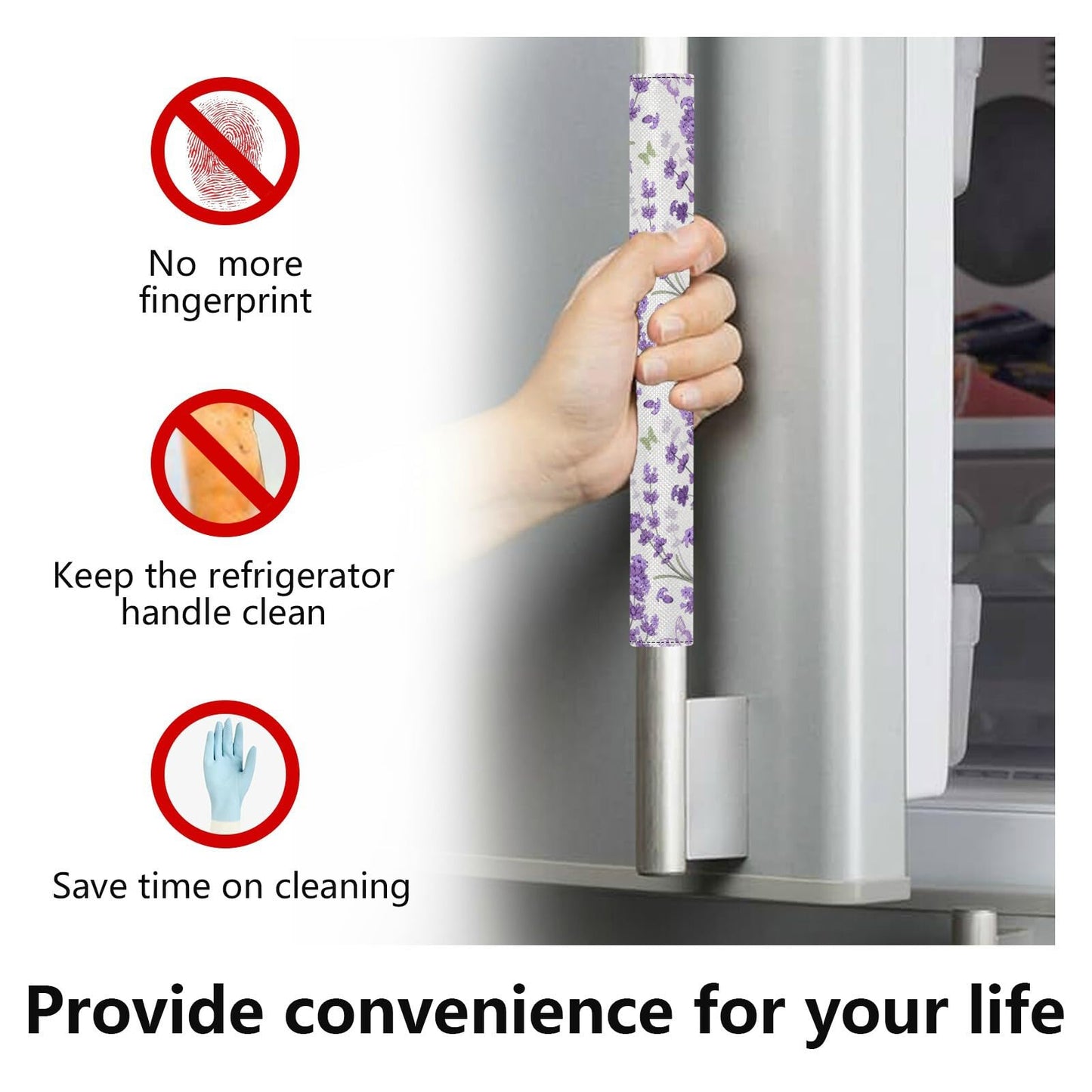 Eionryn Floral Lavenders Refrigerator Door Handle Covers Spring Flowers Purple Provence Kitchen Appliances Gloves for Microwave Dishwasher Fridge Door Cloth Protector 2pcs