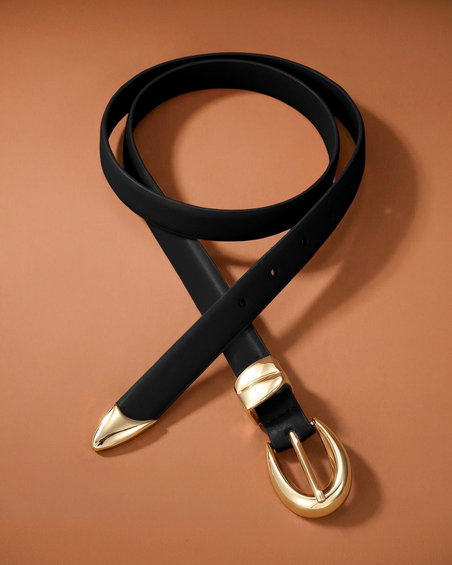 SANATHS Women Leather Belt for Jeans Pants Fashion Ladies Skinny Belt for Dresses Thin Belt with Gold Buckle,black,S